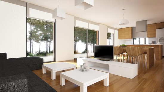 Дизайн гостиной в доме из дерева