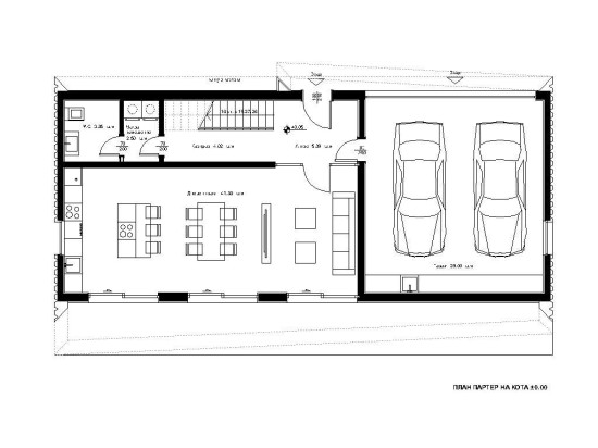 План деревянного современного дома с гаражом