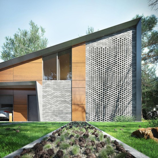 Современный дом из дерева и камня